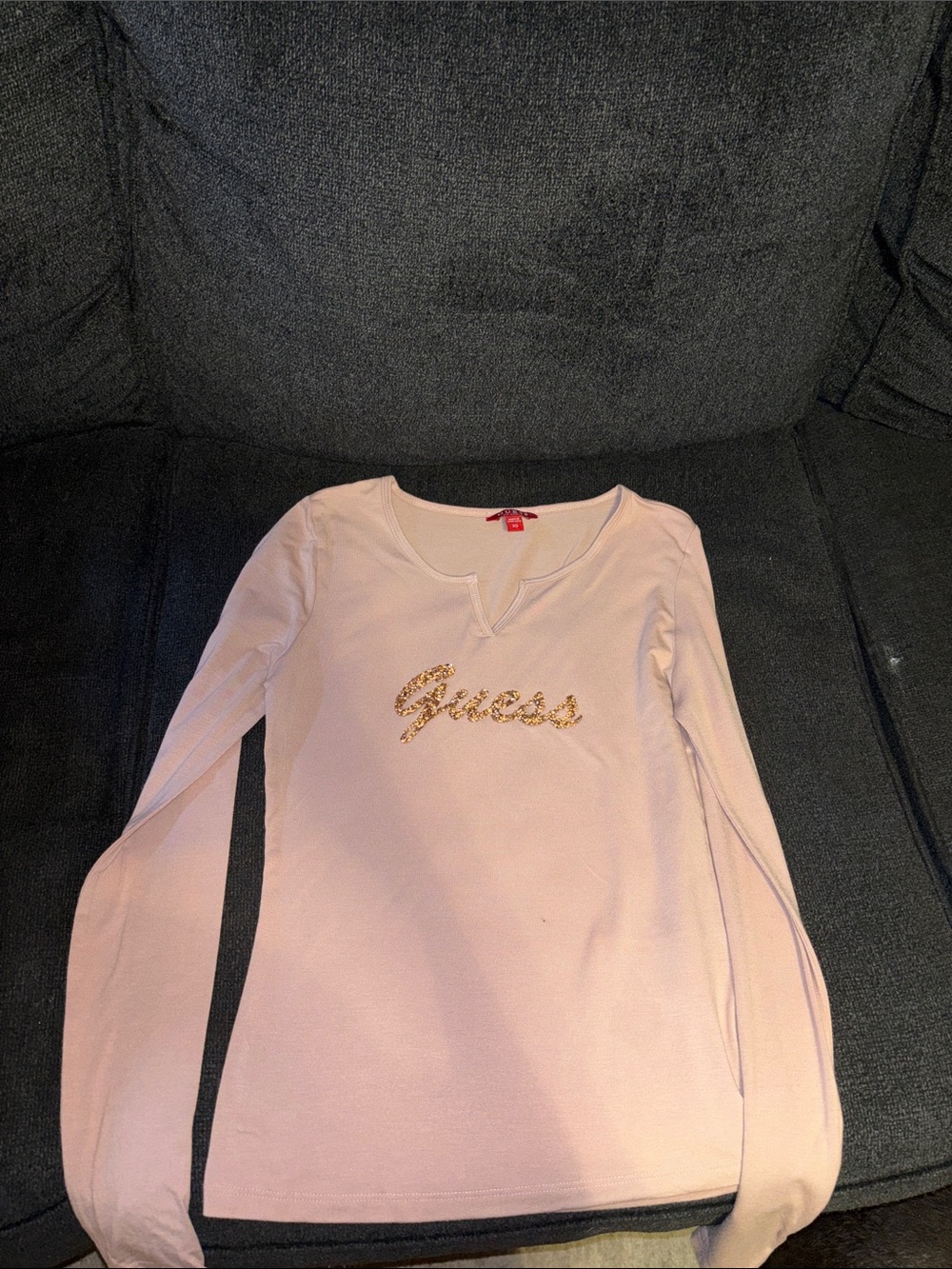 Guess Light Pink Long Sleeve Top with Gold Sequin Logo